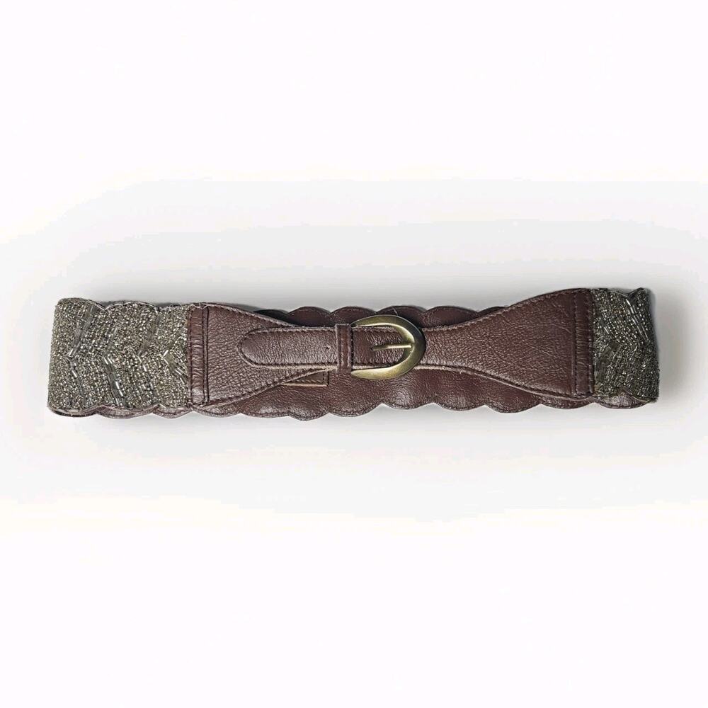 Jasper & Jeera Medium Anthropologie Corset Brown Leather Beaded Boho Belt Size S